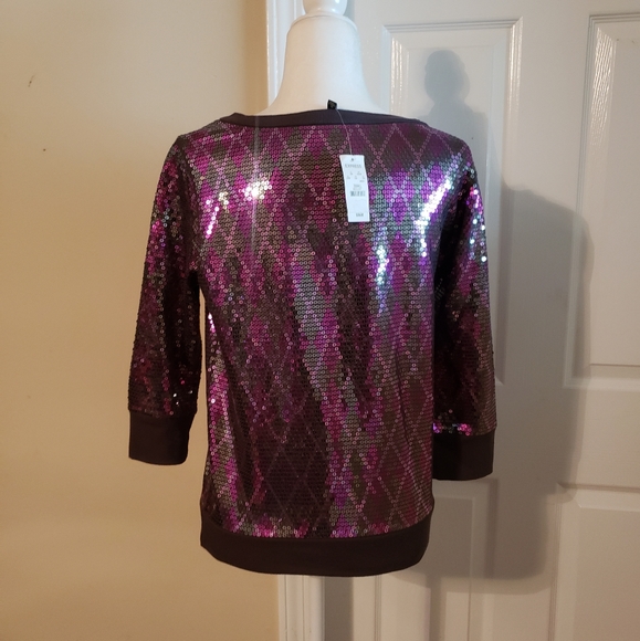 Express Crewneck Pullover Sweatshirt Sz-Sm Purple Multi Sequin - Picture 2 of 9